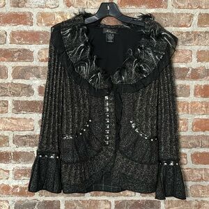 Nicole Sabbattini black acrylic and wool cardigan with bell sleeves size M